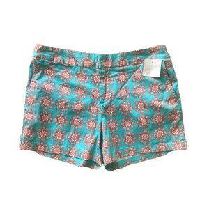 NWT SIGRID OLSEN Shorts Size 10 Turquoise Orange Print Cotton Spandex Blend